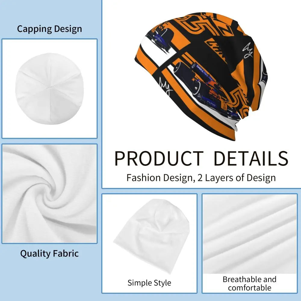 Carlos Sainz Jr F1 Signature Graphic - Dark Warm Knitted Cap Fashion Bonnet Hat Autumn Winter Beanies Hats for Unisex Adult