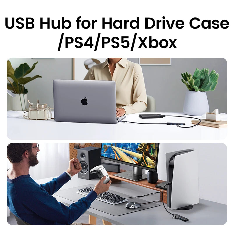 Concentrador USB 3.0 UGREEN de 4 puertos, concentrador USB delgado para ratón y teclado, compatible con MacBook Pro, Air, portátil, PC de escritorio, Xbox, PS5 y divisor.