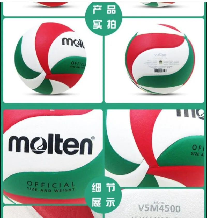Balón de voleibol Molten 4500 original, tamaño estándar 5, de PU, para estudiantes, adultos y adolescentes, competición, entrenamiento al aire libre y en interiores.