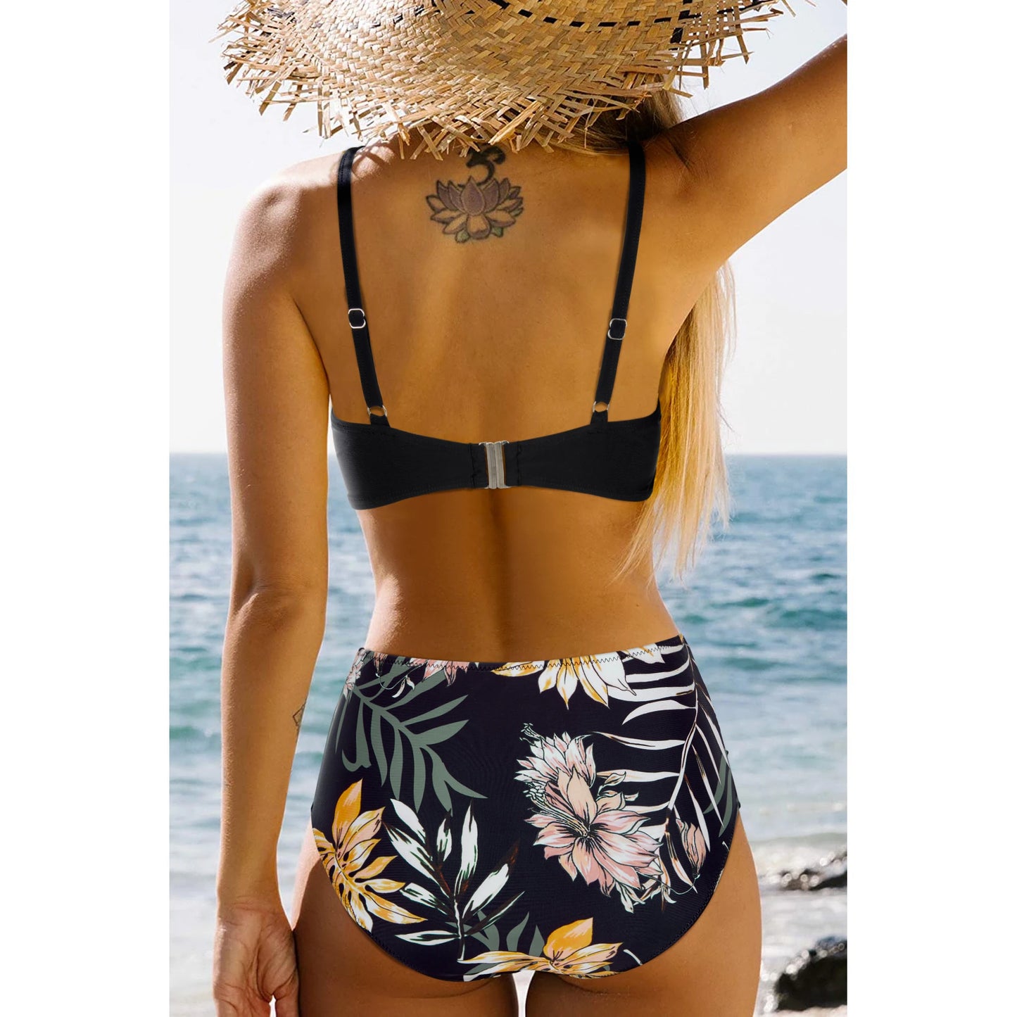 Print High-Waist Bikini Sets Swimsuit Women Sexy Lace Up Hollow Out Two Pieces Swimwear 2024 New Beach Bathing Suits Women