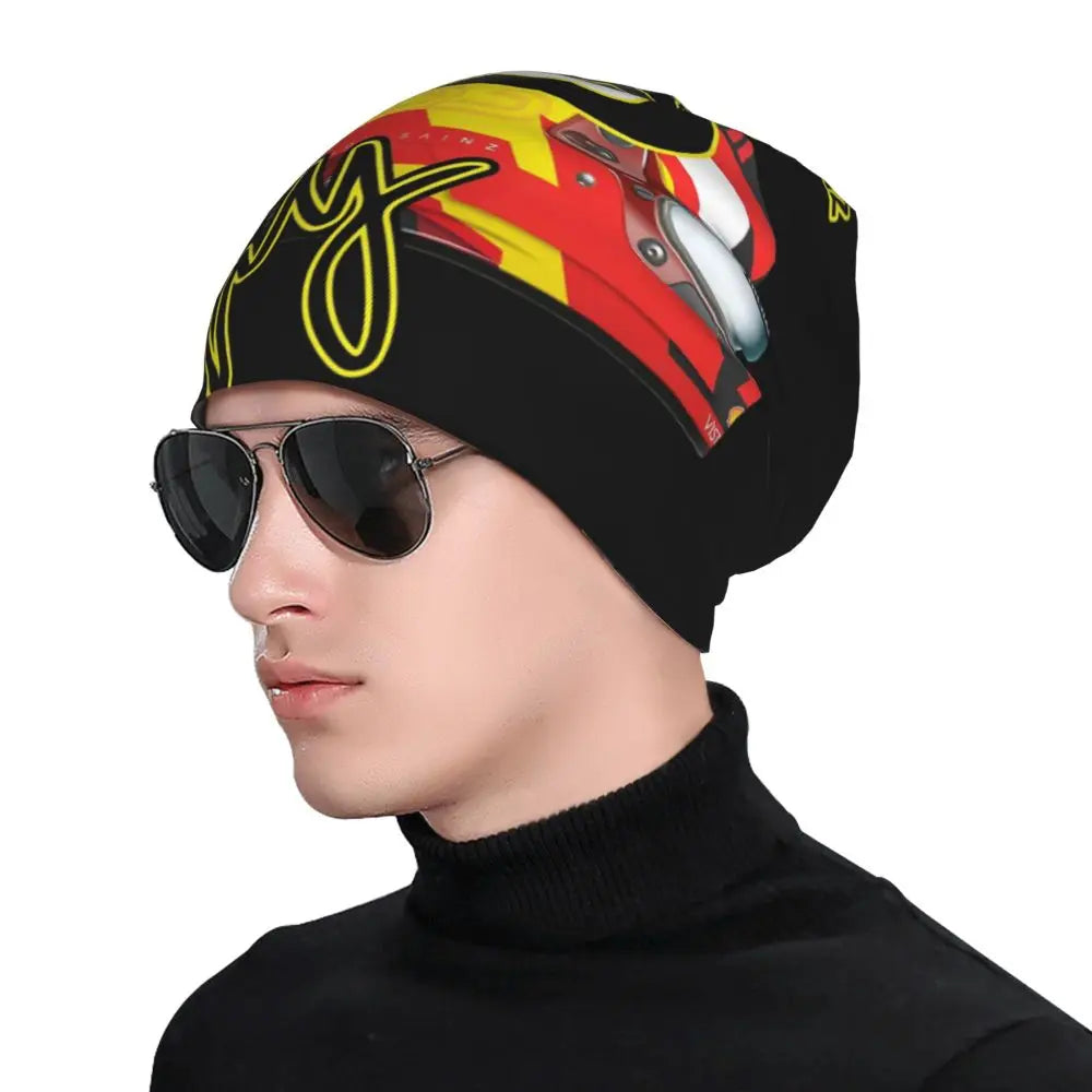 Carlos Sainz Jr F1 Signature Graphic - Dark Warm Knitted Cap Fashion Bonnet Hat Autumn Winter Beanies Hats for Unisex Adult