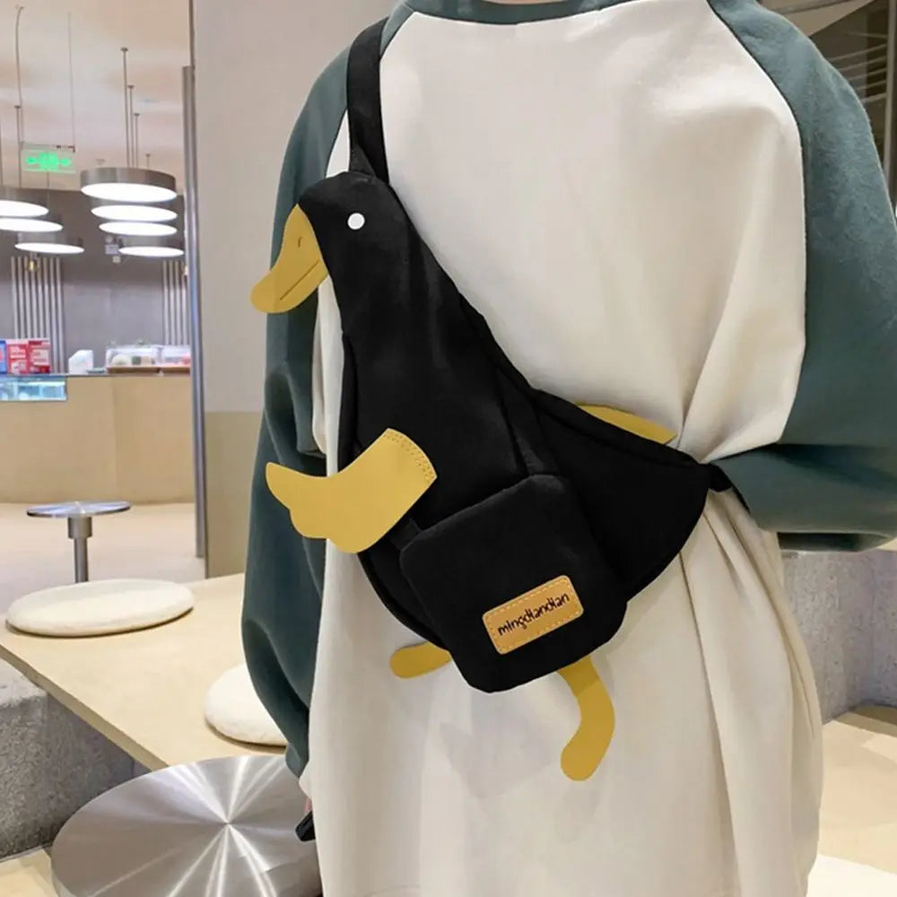 Bolsa de lona engraçada com pato crossbody, bolsa criativa estilo coreano com design minoritário, bolsa pequena de mensageiro para meninas