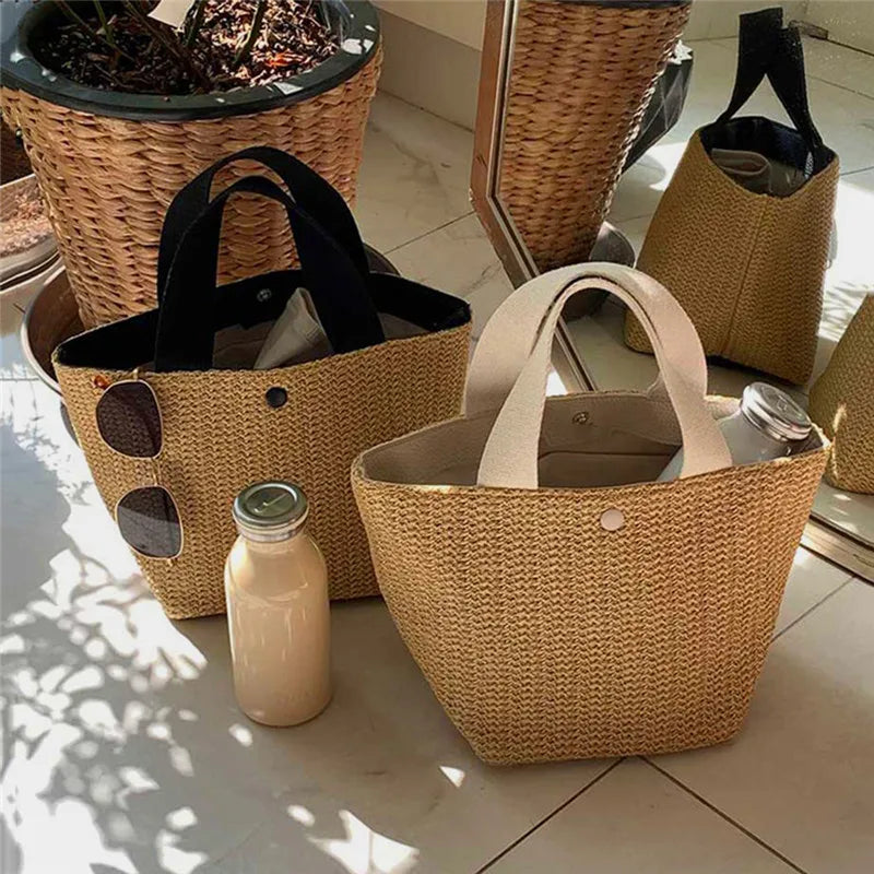 Bolso bandolera de paja para playa, estilo bohemio, de ratán tejido, hecho a mano, para mujer