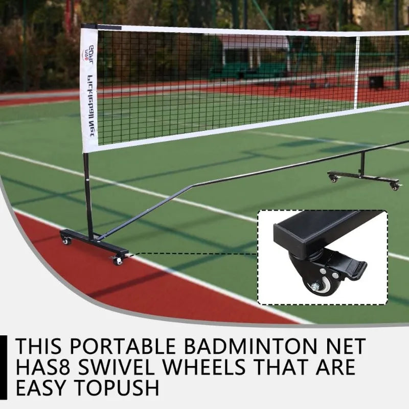 Badminton Pickleball Net System with Universal Casters, Removable Stable Metal Frame, Strong Nylon Net and Carrying Bag