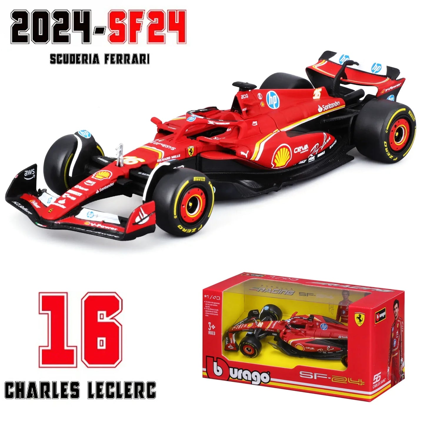 Bburago 1:43 2024 F1 SF24 W15 Mclaren MCL38 Monaco Grand Prix Alloy Car Diecast Model #4 Lando Norris #81 Oscar Piastri
