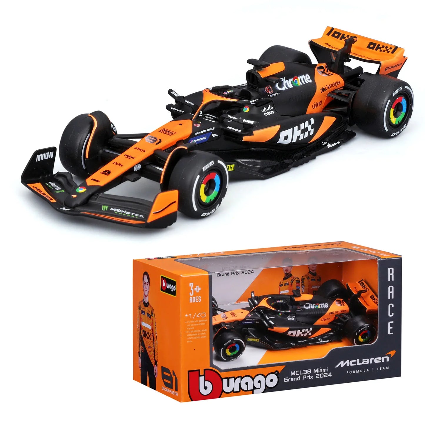 Bburago 1:43 2024 F1 Mclaren Mcl38 Monaco Grand Prix F1 Alloy Miniature Diecast Model #4 #81 Lando Norris F1 Car Toys Gift