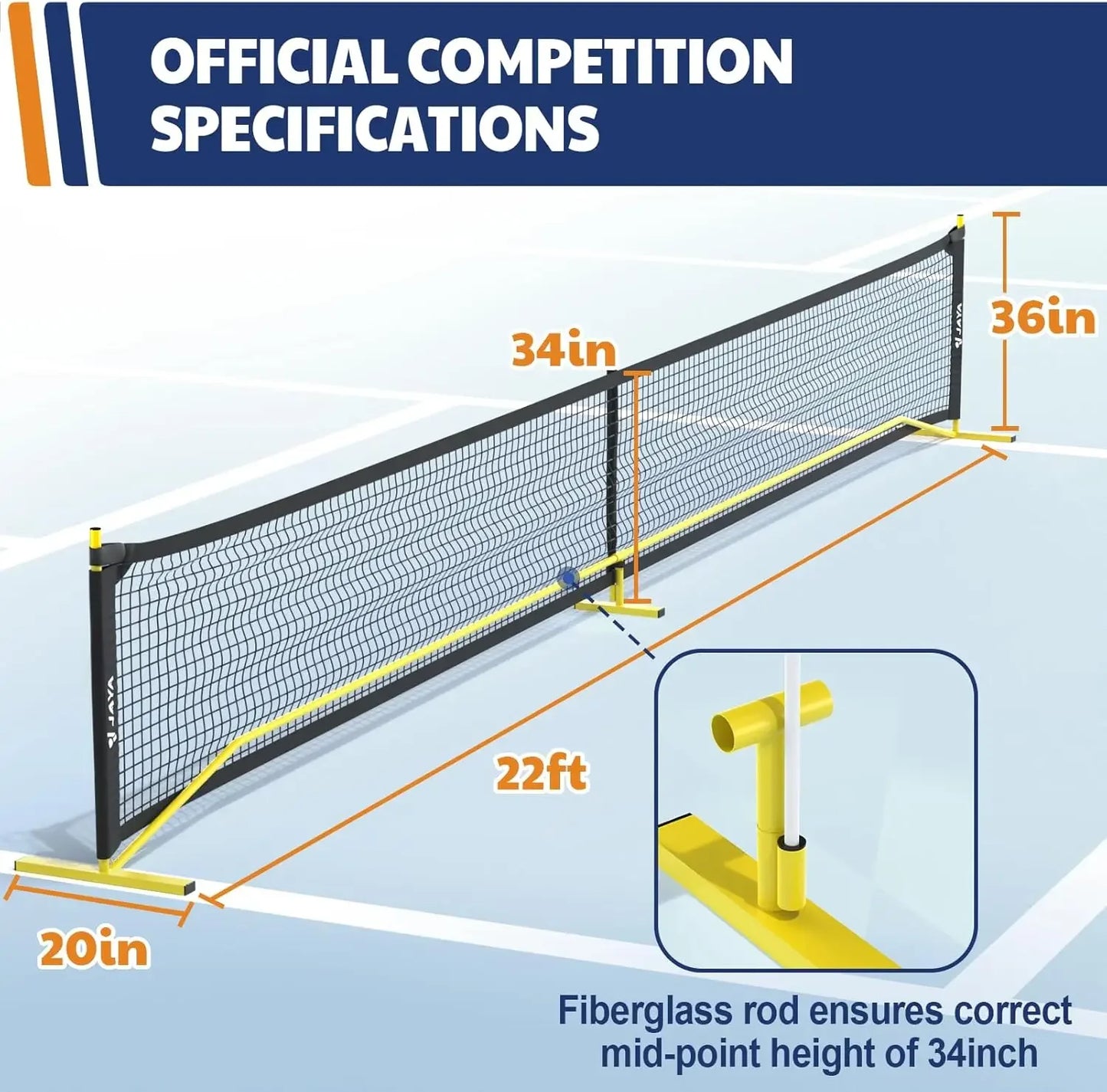 Portable Pickleball Net with Unique Ball Holder, IPF Standard 22FT, Steady Metal Frame, Easy Setup, Suitable for Backyards