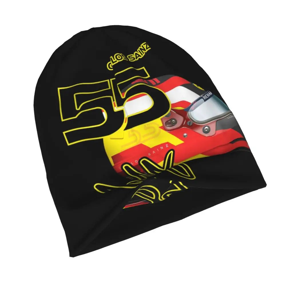 Carlos Sainz Jr F1 Signature Graphic - Dark Warm Knitted Cap Fashion Bonnet Hat Autumn Winter Beanies Hats for Unisex Adult
