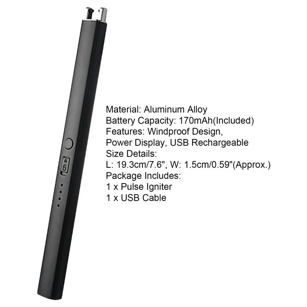 19.3cm Pulse Igniter USB Rechargeable Windproof Long Aluminum Alloy Camping Gas Stove Flameless Electric Igniter Kitchen Supply
