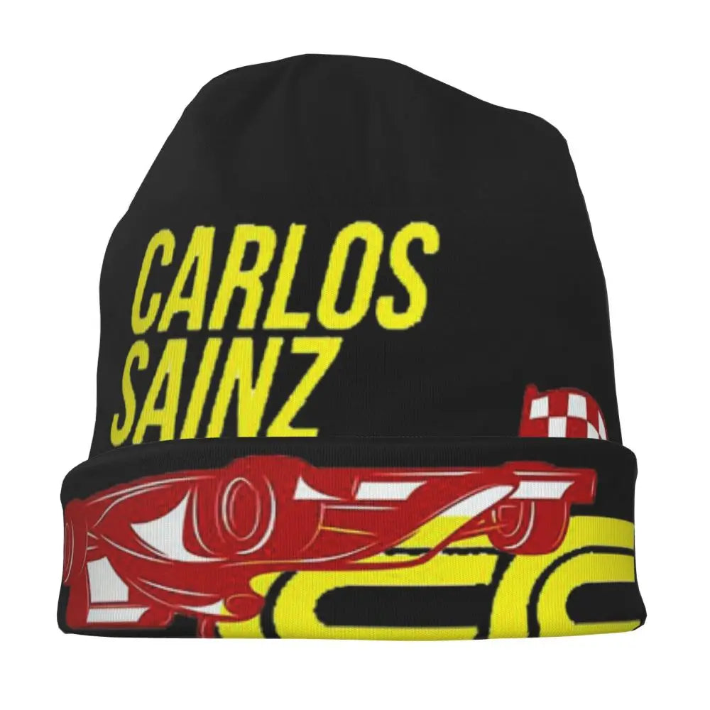 Carlos Sainz Jr F1 Signature Graphic - Dark Warm Knitted Cap Fashion Bonnet Hat Autumn Winter Beanies Hats for Unisex Adult