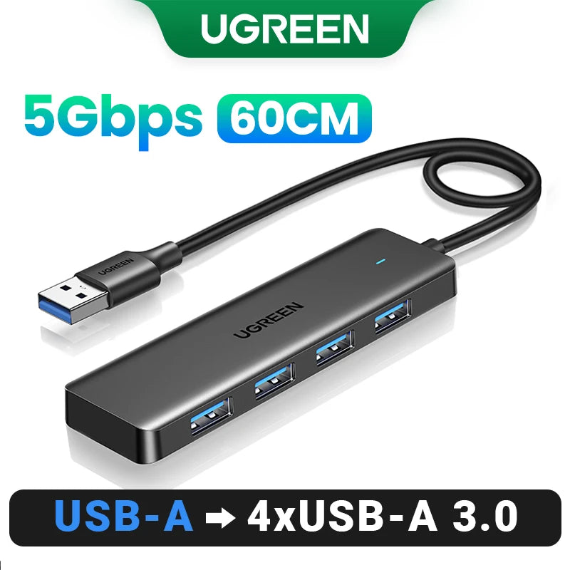 Concentrador USB 3.0 UGREEN de 4 puertos, concentrador USB delgado para ratón y teclado, compatible con MacBook Pro, Air, portátil, PC de escritorio, Xbox, PS5 y divisor.