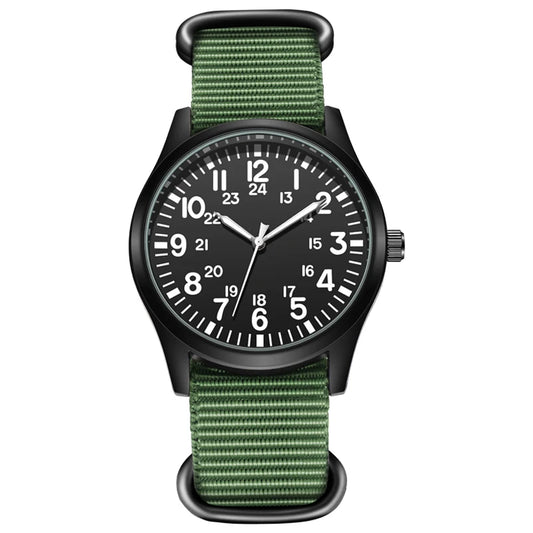 Reloj de campaña de la Fuerza Aérea con correa de tela, pantalla de 24 horas, movimiento de cuarzo japonés, esfera de 42 mm