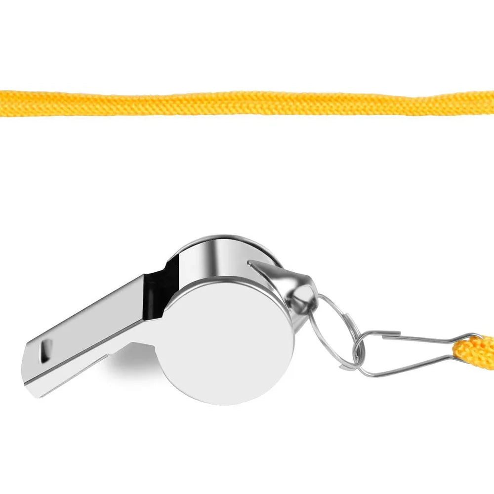Silbato de metal con cuerda para árbitro de fútbol profesional, silbato extra fuerte para fútbol, baloncesto, entrenamiento deportivo, supervivencia al aire libre.