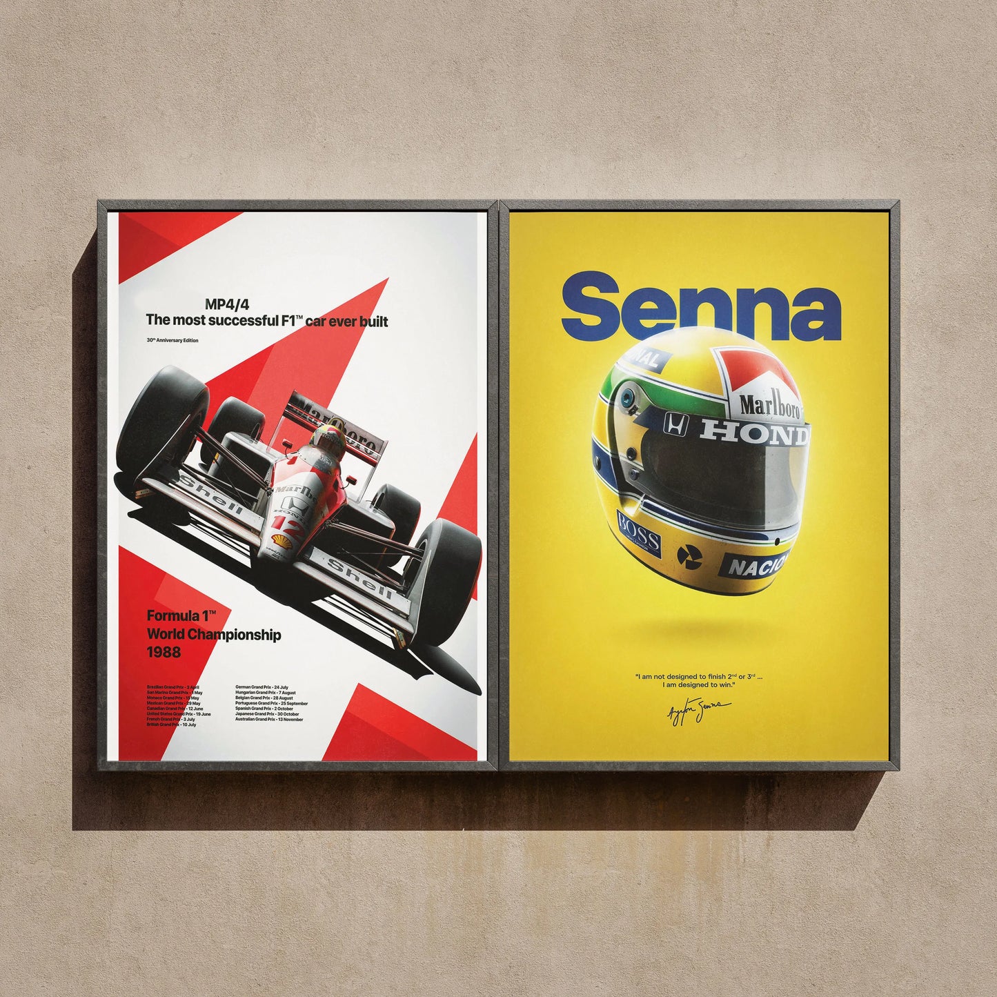 Formula 1 Ayrton Senna Helmet MP4/4 Racing Car Poster Print Canvas Painting, Home Decor Wall Art Picture for Living Room