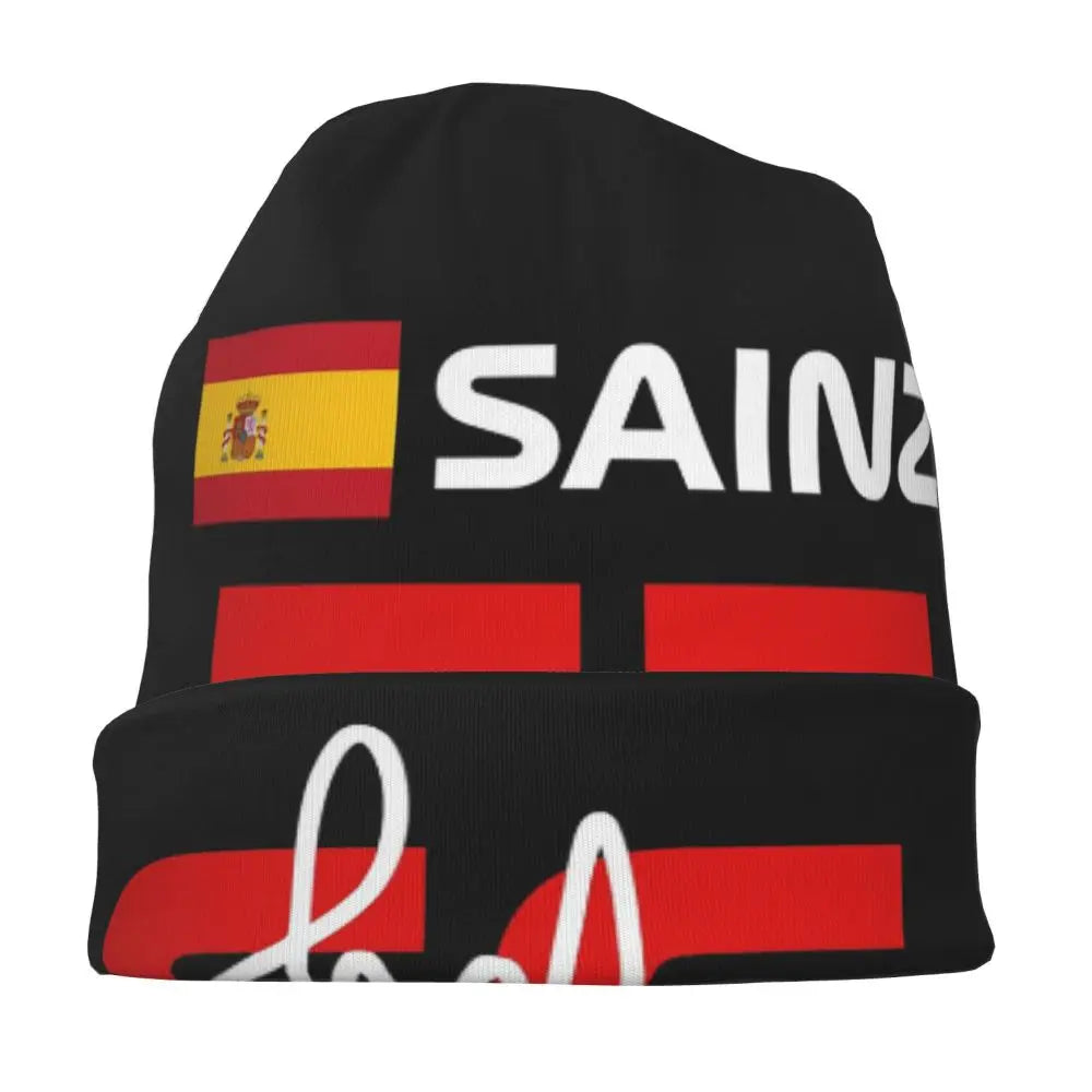 Carlos Sainz Jr F1 Signature Graphic - Dark Warm Knitted Cap Fashion Bonnet Hat Autumn Winter Beanies Hats for Unisex Adult