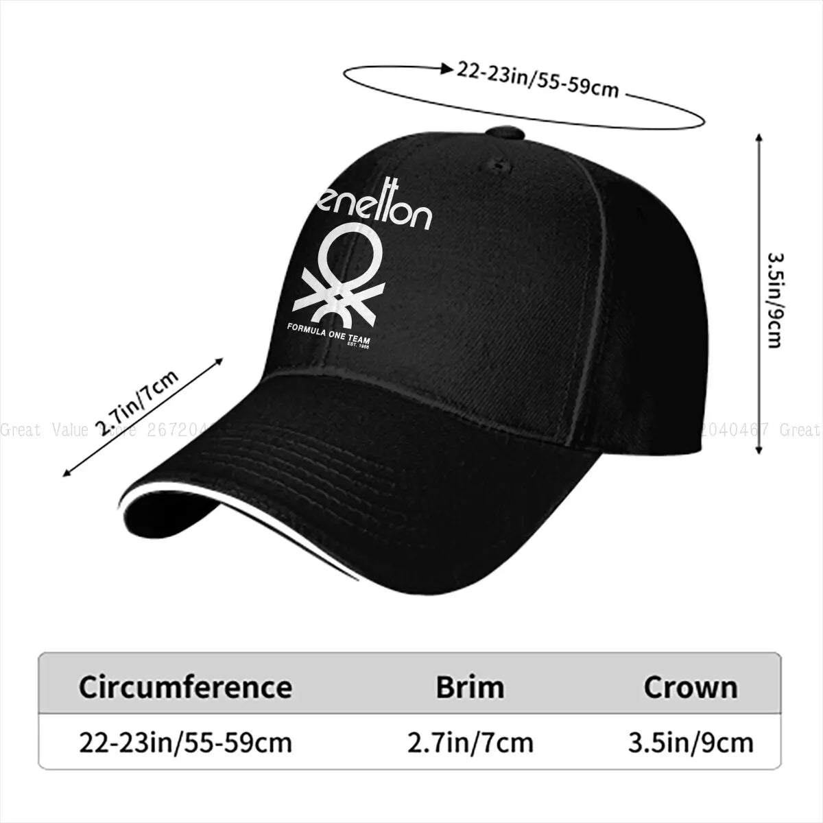 Pure Color Dad Hats Benetton Formula Team 80S Collection Men's Hat Sun Visor Baseball Caps Formula 1 F1 Peaked Cap
