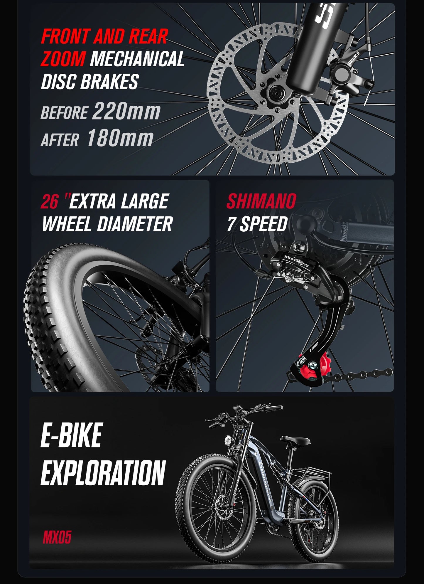 Shengmilo Electric Bicycle ,Adult eBikes with 48V 17.5Ah Battery ,1000W BAFANG Motor ,Shimano 7 Speed,Fat Tire Mountain bikes