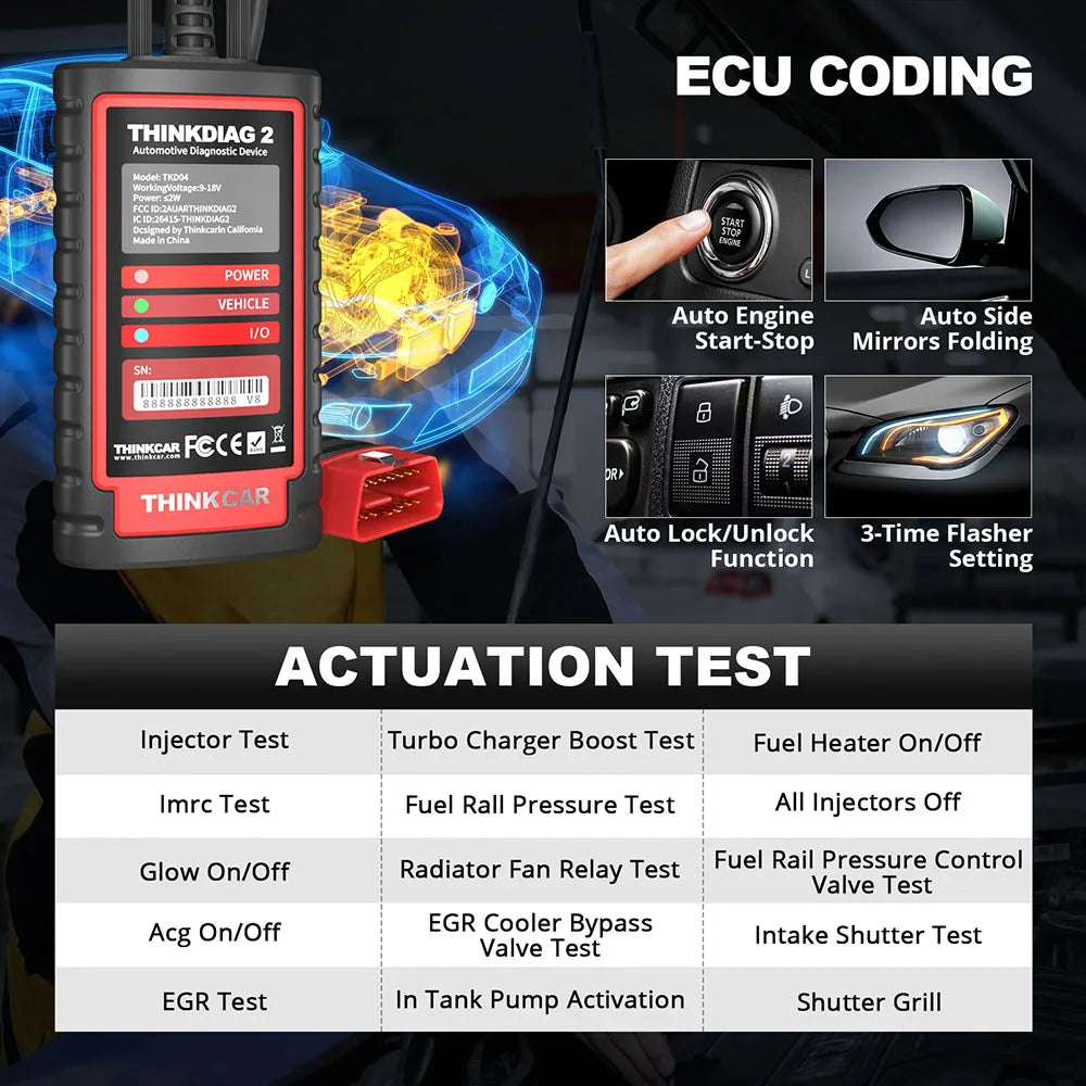 Escáner THINKCAR Thinkdiag 2 OBD2 compatible con protocolos CAN FD, compatible con marcas de vehículos GM, software completo gratuito, 16 funciones de reinicio, código ECU