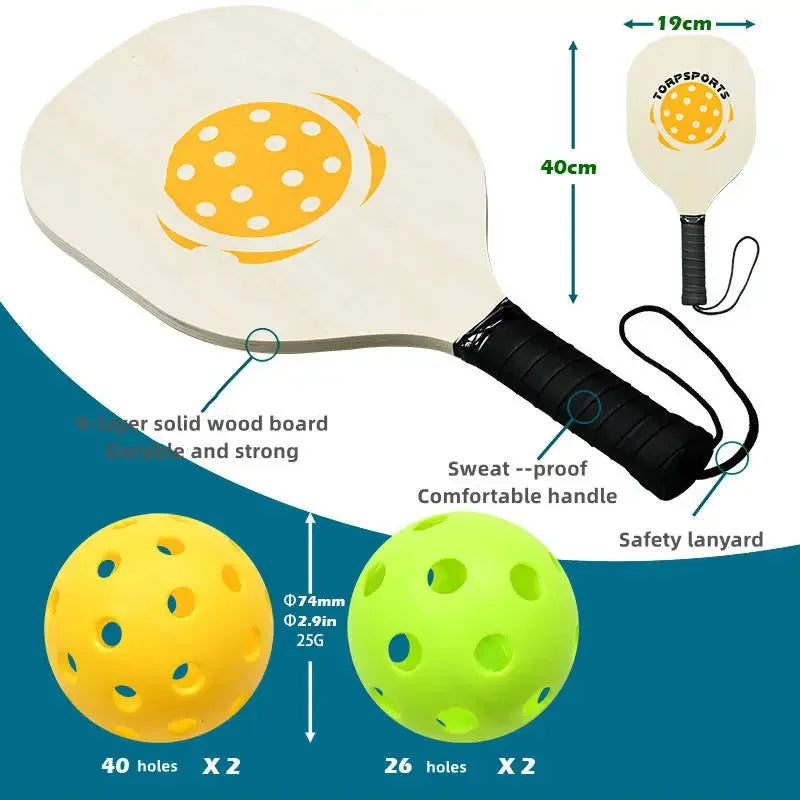 Pickleball Paddle Portable Net And Ball Set (includes Free Standing Metal Frame & Net + 4 Wood Paddles + 4 Balls with carry bag