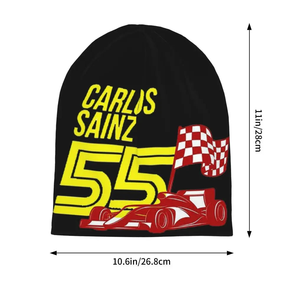 Carlos Sainz Jr F1 Signature Graphic - Dark Warm Knitted Cap Fashion Bonnet Hat Autumn Winter Beanies Hats for Unisex Adult