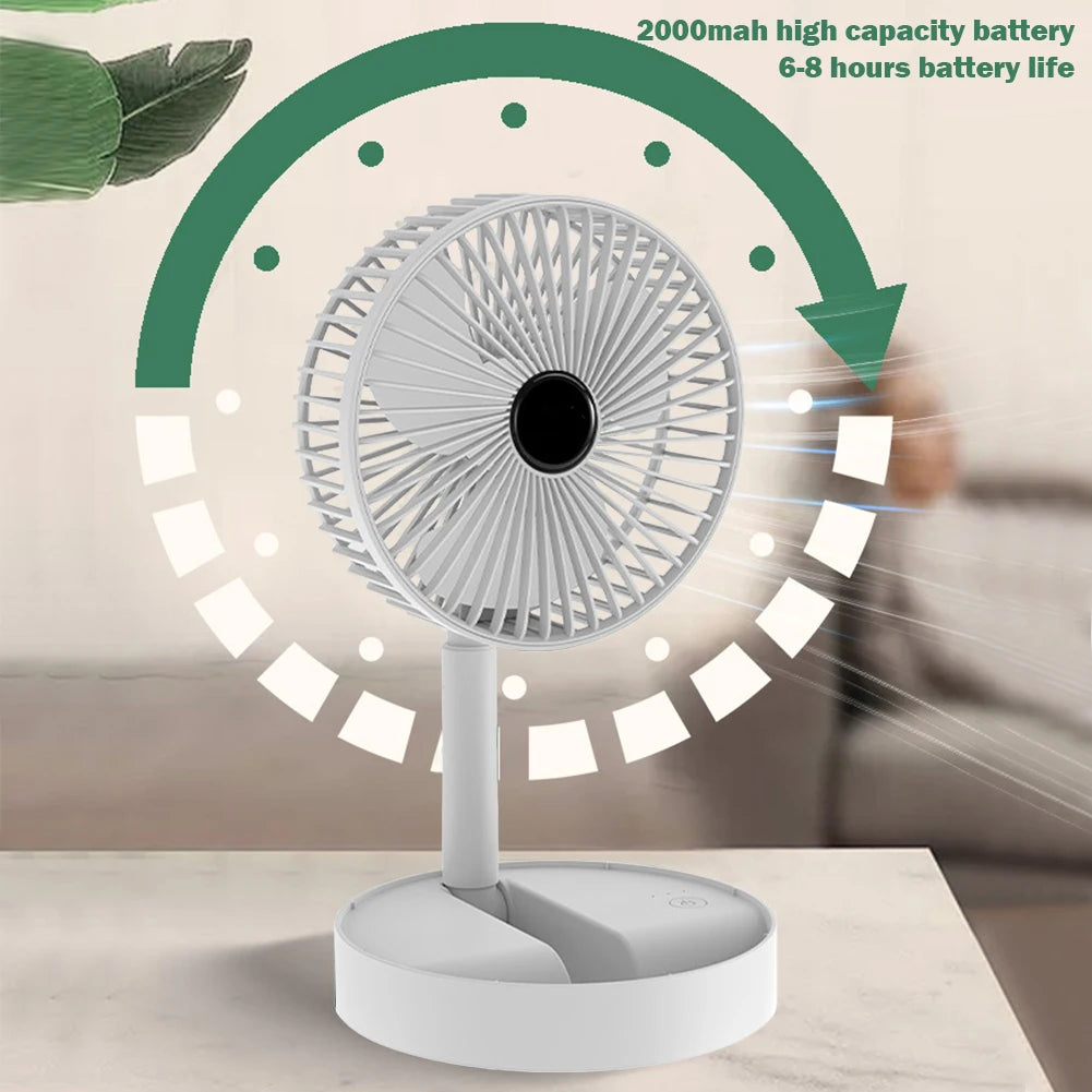 Mini ventilador plegable de escritorio para el hogar, recargable por USB, 3 velocidades, silencioso, bajo nivel de ruido, larga duración, ventilador eléctrico en espera para el hogar