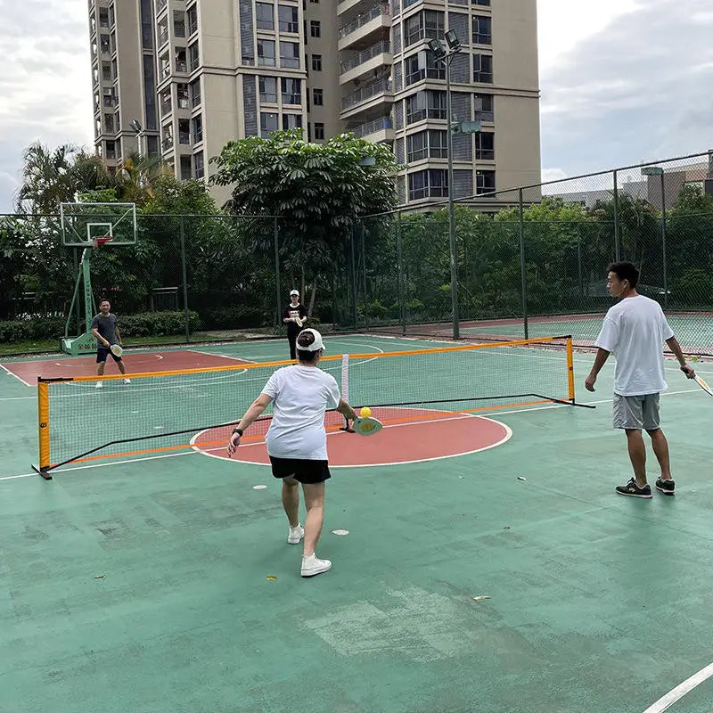 Pickleball Paddle Portable Net And Ball Set (includes Free Standing Metal Frame & Net + 4 Wood Paddles + 4 Balls with carry bag