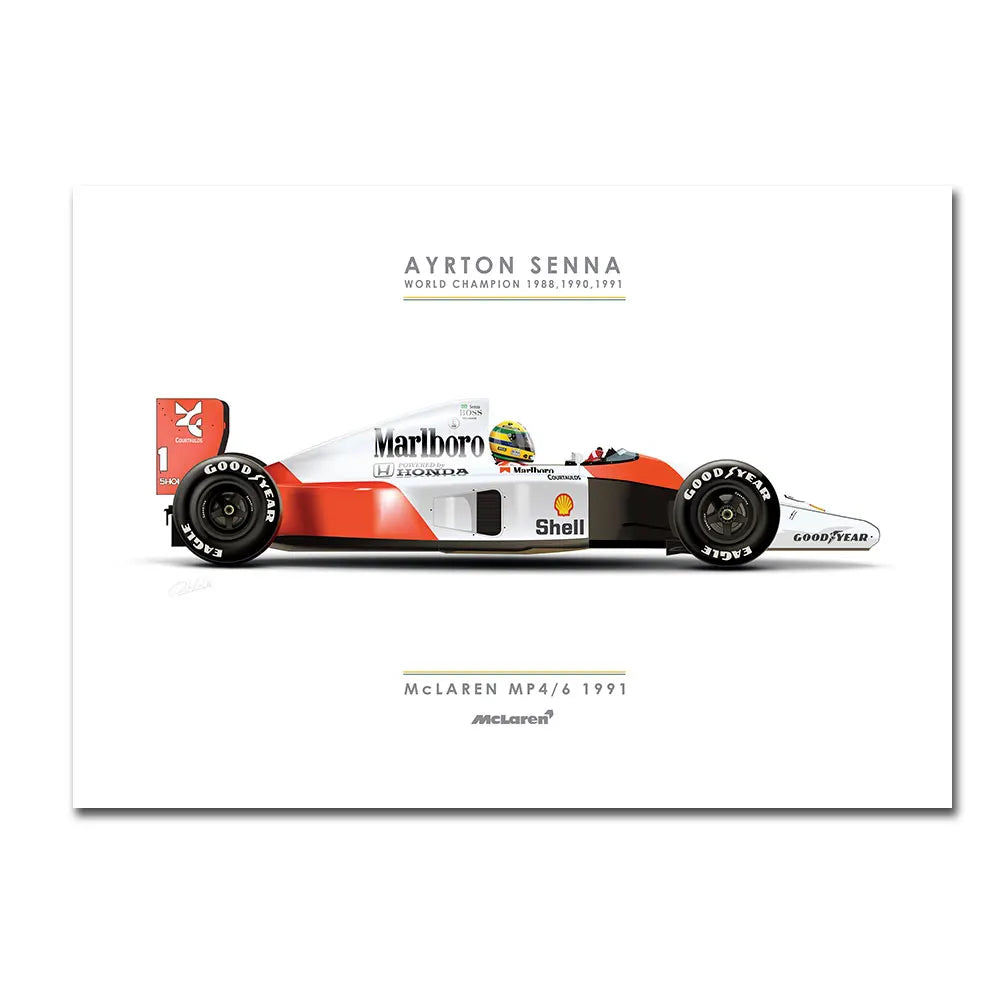 1991 MP4/6 Ayrton Senna World Chanpion 1988 1990 1991 Car Poster Print Canvas Painting Home Decor Wall Picture For Living Room