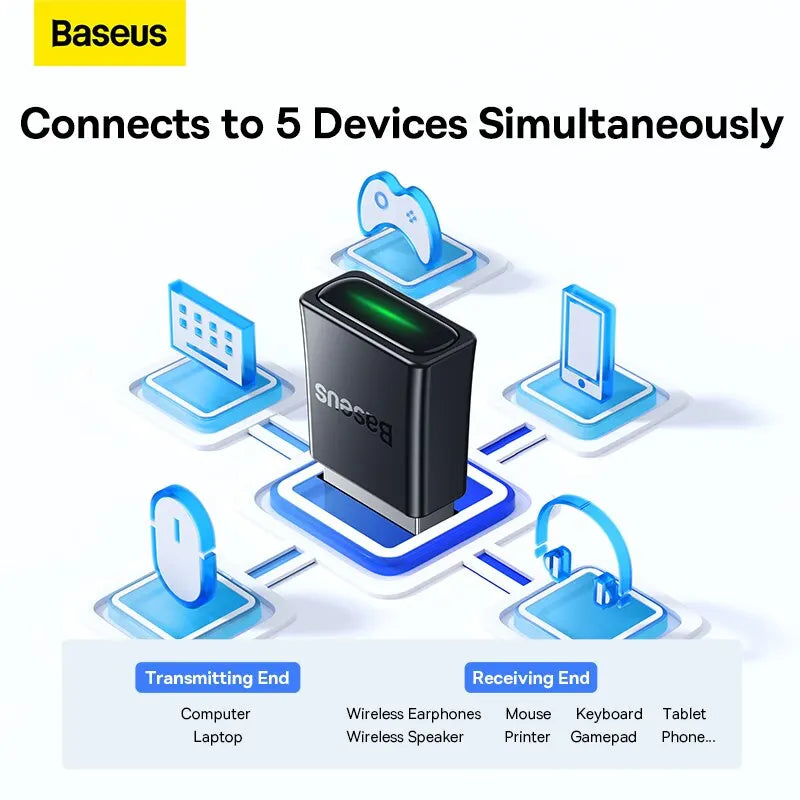 Adaptador USB Bluetooth 5.3 Baseus BA07 para PC, altavoz, ratón inalámbrico, teclado, música, receptor y transmisor de audio Bluetooth.