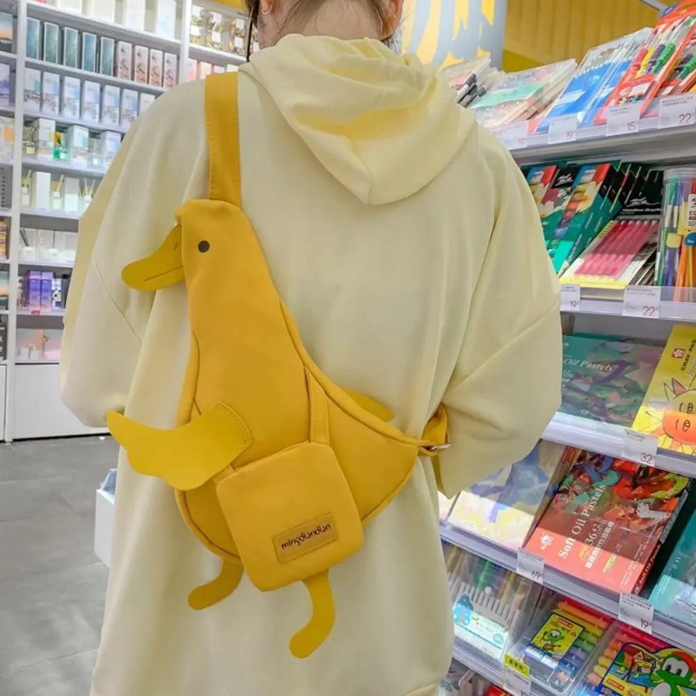 Bolsa de lona engraçada com pato crossbody, bolsa criativa estilo coreano com design minoritário, bolsa pequena de mensageiro para meninas