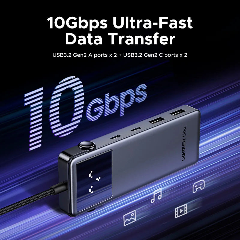 UGREEN Uno USB C HUB 6 en 1 4K60Hz PD100W 10Gbps Adaptador divisor USB3.2 para portátil Macbook Pro Air Estación de acoplamiento expansora USB