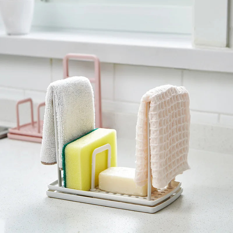 Kitchen Faucet Sink Sponge Rack Stand Plastic Sponge Towel Holder Scouring Pad Dishwash Kitchen Organizer Cloth Drain Basket