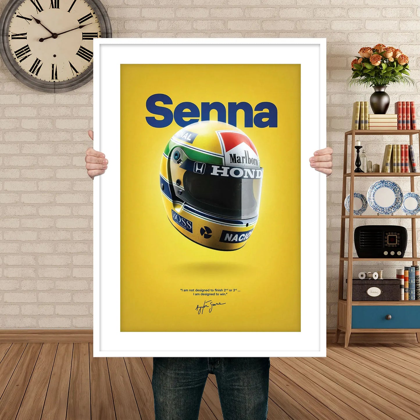 Formula 1 Ayrton Senna Helmet MP4/4 Racing Car Poster Print Canvas Painting, Home Decor Wall Art Picture for Living Room