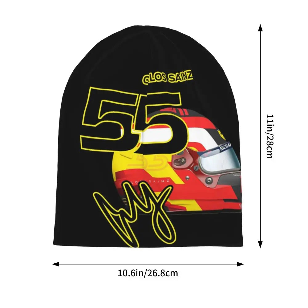 Carlos Sainz Jr F1 Signature Graphic - Dark Warm Knitted Cap Fashion Bonnet Hat Autumn Winter Beanies Hats for Unisex Adult