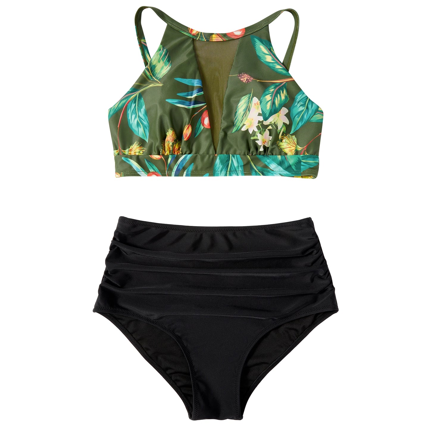 Print High-Waist Bikini Sets Swimsuit Women Sexy Lace Up Hollow Out Two Pieces Swimwear 2024 New Beach Bathing Suits Women