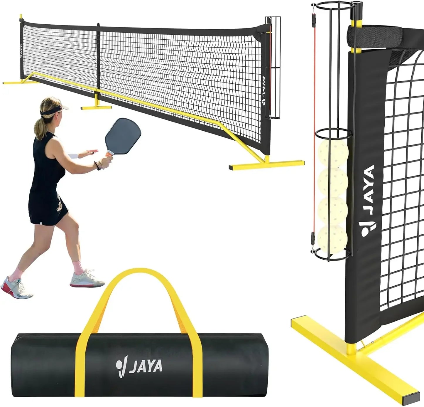 Portable Pickleball Net with Unique Ball Holder, IPF Standard 22FT, Steady Metal Frame, Easy Setup, Suitable for Backyards