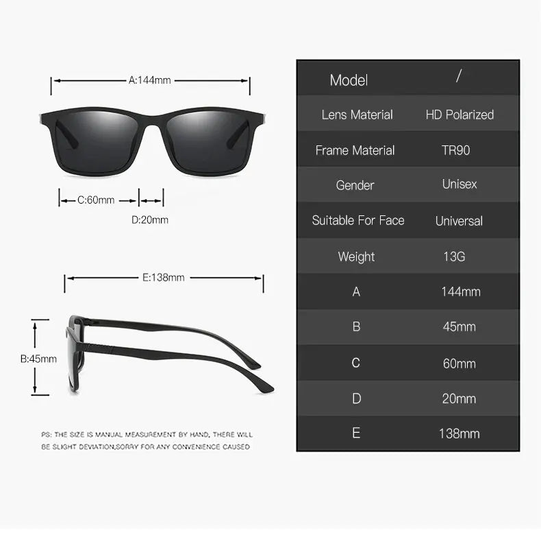 Luxury Men Polarized Sunglasses Fashion Vintage Square Ultra Light TR90 Frame Driving Fishing Sun Glasses For Man UV400 Eyewear