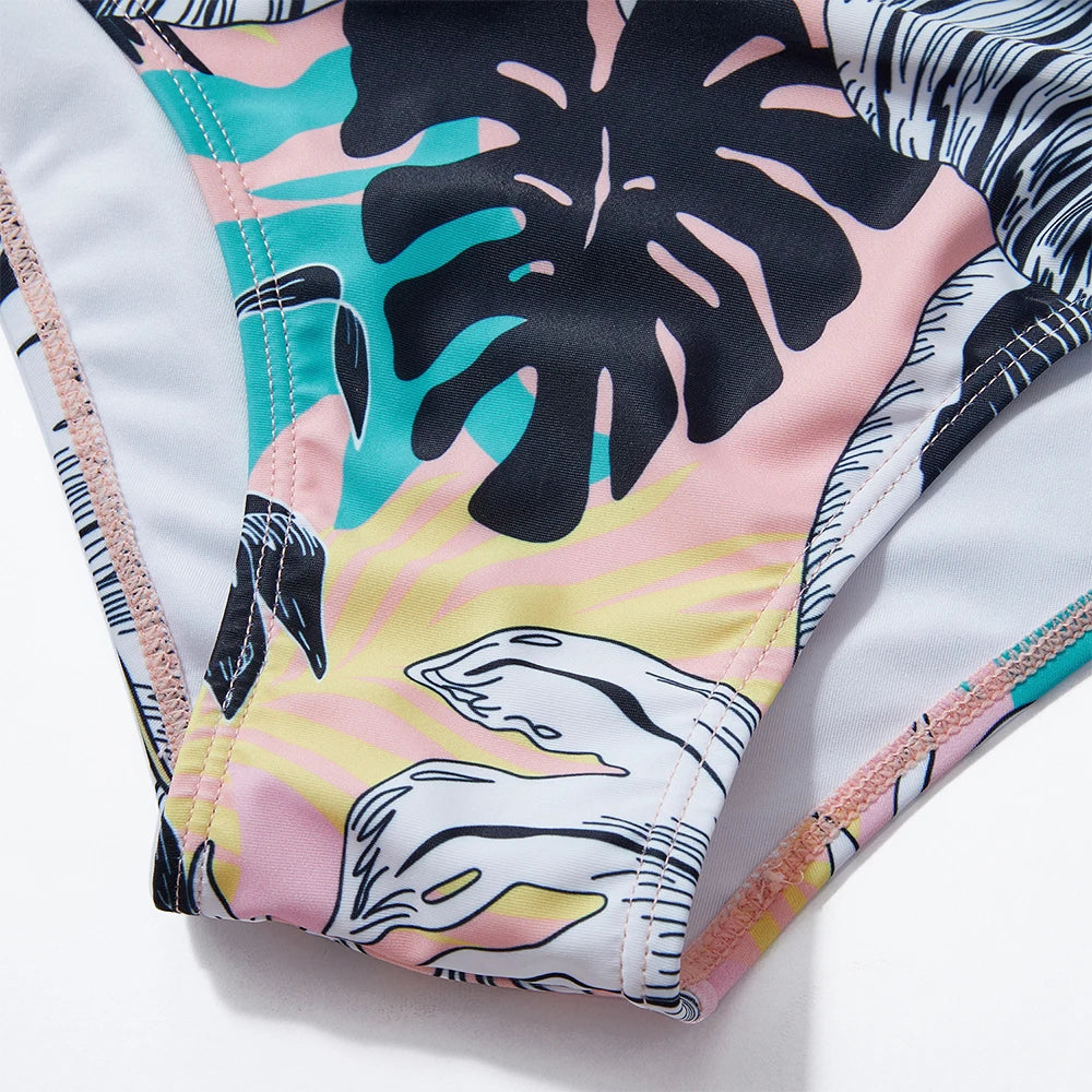 Print High-Waist Bikini Sets Swimsuit Women Sexy Lace Up Hollow Out Two Pieces Swimwear 2024 New Beach Bathing Suits Women