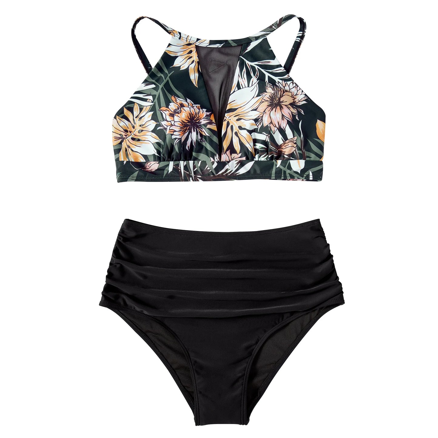 Print High-Waist Bikini Sets Swimsuit Women Sexy Lace Up Hollow Out Two Pieces Swimwear 2024 New Beach Bathing Suits Women