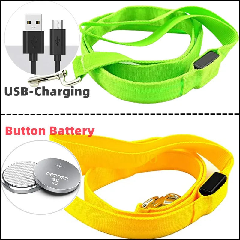 Correa LED brillante para perros, recargable por USB, con correas de nailon intermitentes. 3 modos de iluminación para mantener a tus mascotas seguras en la oscuridad.