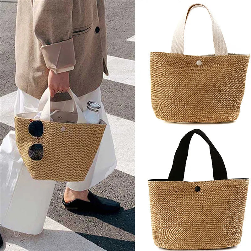 Bolso bandolera de paja para playa, estilo bohemio, de ratán tejido, hecho a mano, para mujer