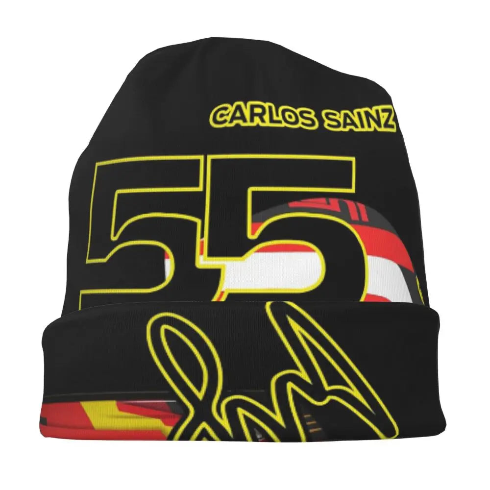 Carlos Sainz Jr F1 Signature Graphic - Dark Warm Knitted Cap Fashion Bonnet Hat Autumn Winter Beanies Hats for Unisex Adult