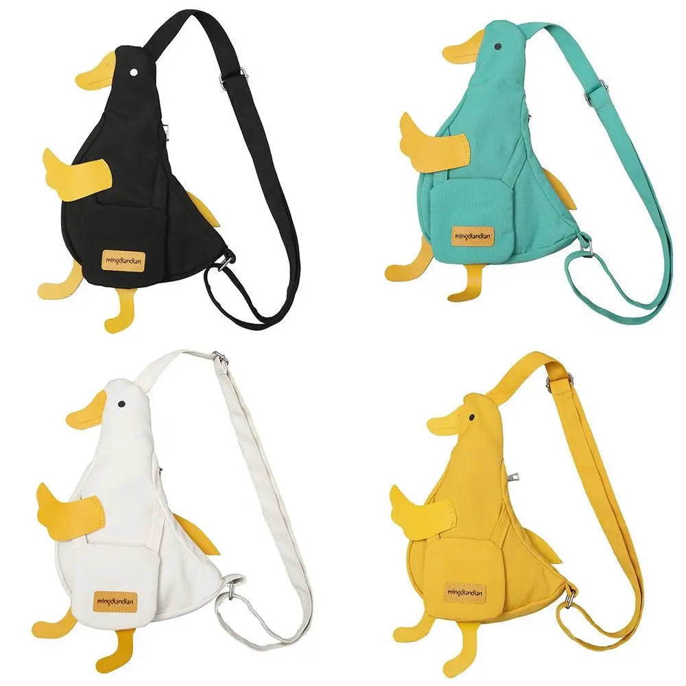 Bolsa de lona engraçada com pato crossbody, bolsa criativa estilo coreano com design minoritário, bolsa pequena de mensageiro para meninas