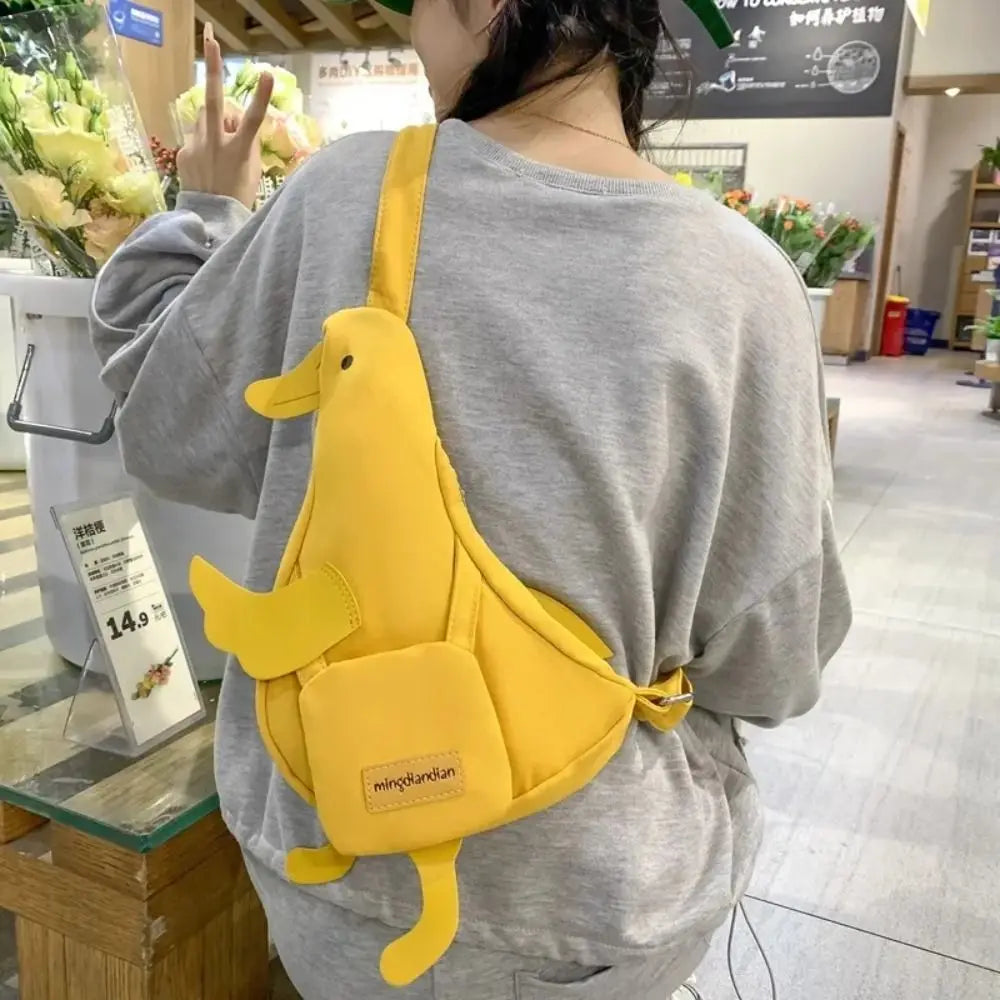 Bolsa de lona engraçada com pato crossbody, bolsa criativa estilo coreano com design minoritário, bolsa pequena de mensageiro para meninas