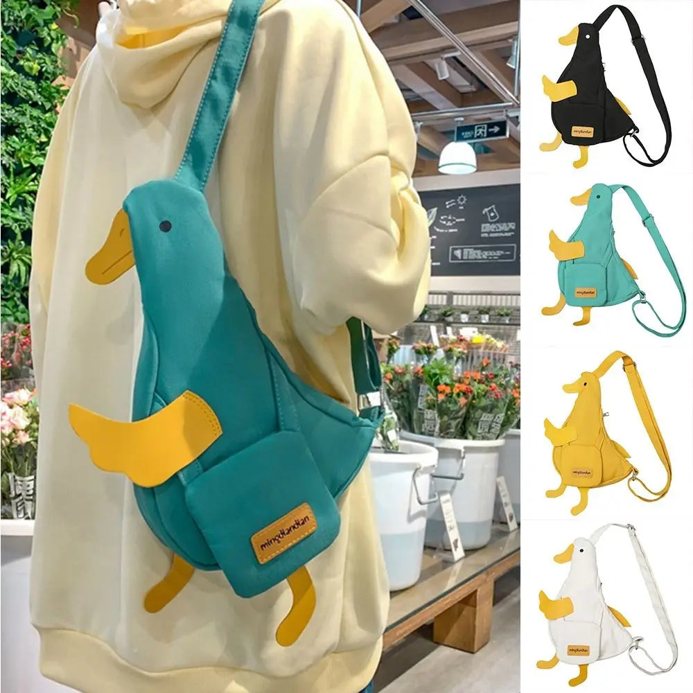 Bolsa de lona engraçada com pato crossbody, bolsa criativa estilo coreano com design minoritário, bolsa pequena de mensageiro para meninas