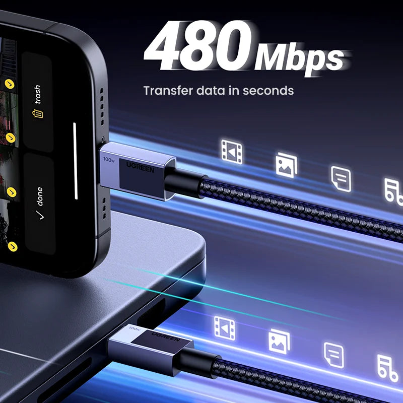UGREEN USB C a USB Tipo C 100W Carga Rápida Para Macbook iPhone 15 Samsung Galaxy S2 Xiaomi PD Carga Rápida 100W 5A USB C Rápido