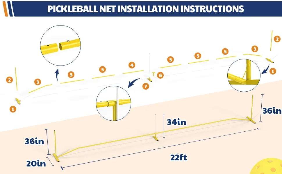 Portable Pickleball Net with Unique Ball Holder, IPF Standard 22FT, Steady Metal Frame, Easy Setup, Suitable for Backyards