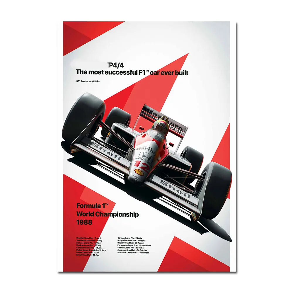 Formula 1 Ayrton Senna Helmet MP4/4 Racing Car Poster Print Canvas Painting, Home Decor Wall Art Picture for Living Room
