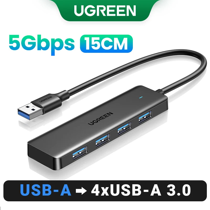 Concentrador USB 3.0 UGREEN de 4 puertos, concentrador USB delgado para ratón y teclado, compatible con MacBook Pro, Air, portátil, PC de escritorio, Xbox, PS5 y divisor.