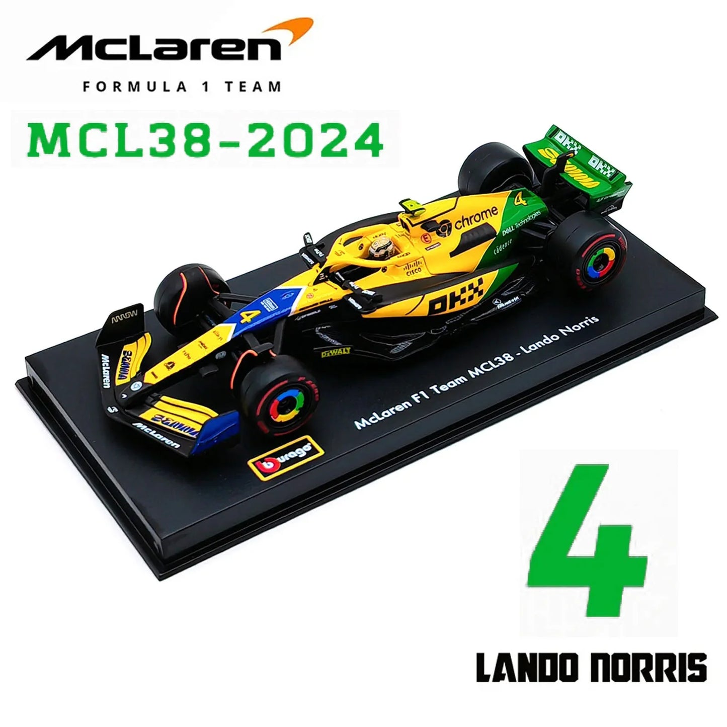 Bburago 1:43 2024 F1 SF24 W15 Mclaren MCL38 Monaco Grand Prix Alloy Car Diecast Model #4 Lando Norris #81 Oscar Piastri