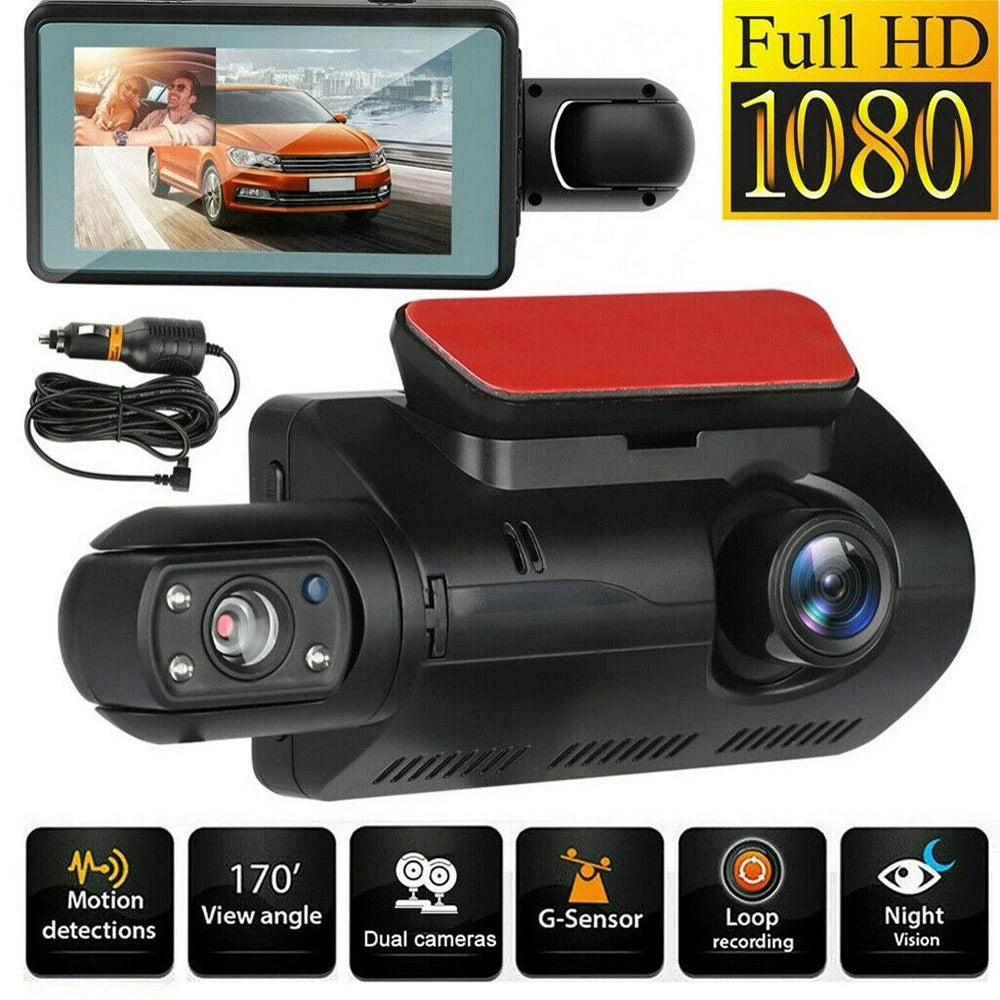 Cámara de salpicadero con doble lente HD, frontal y trasera, grabadora de 2 lentes, DVR para coche, gran angular, visión nocturna, monitor de seguridad y vigilancia.
